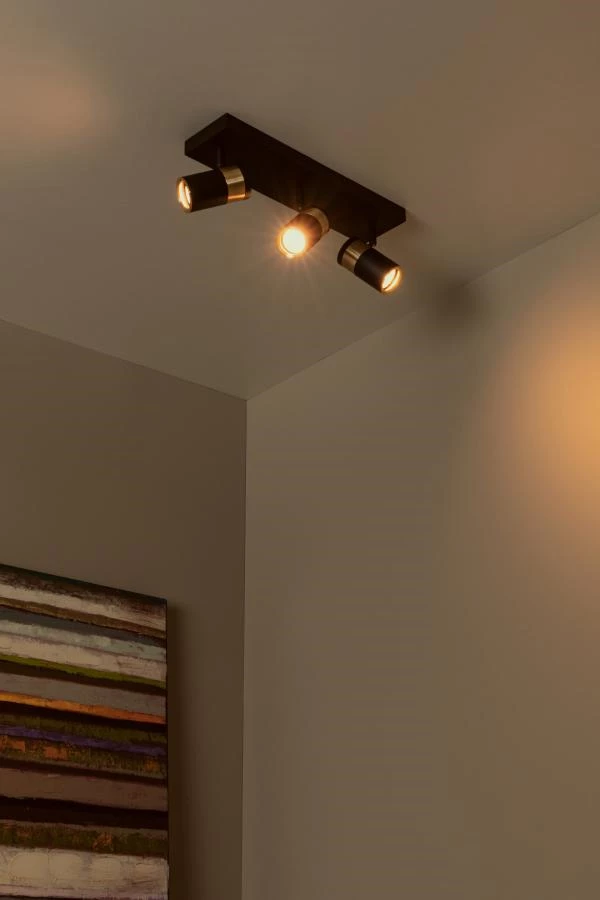 Lucide GORIK - Ceiling spotlight - 3xGU10 - Black - atmosphere 1